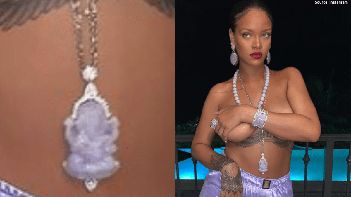Rihanna wearing a pendant of Lord Ganesha posted topless picture, users are abusing in comments #Rihanna #ShameonRihanna #Ganeshainsulted