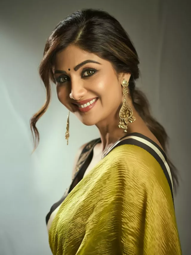 Shilpa Shetty stuns in mustard striped saree, all the glamorous pictures inside