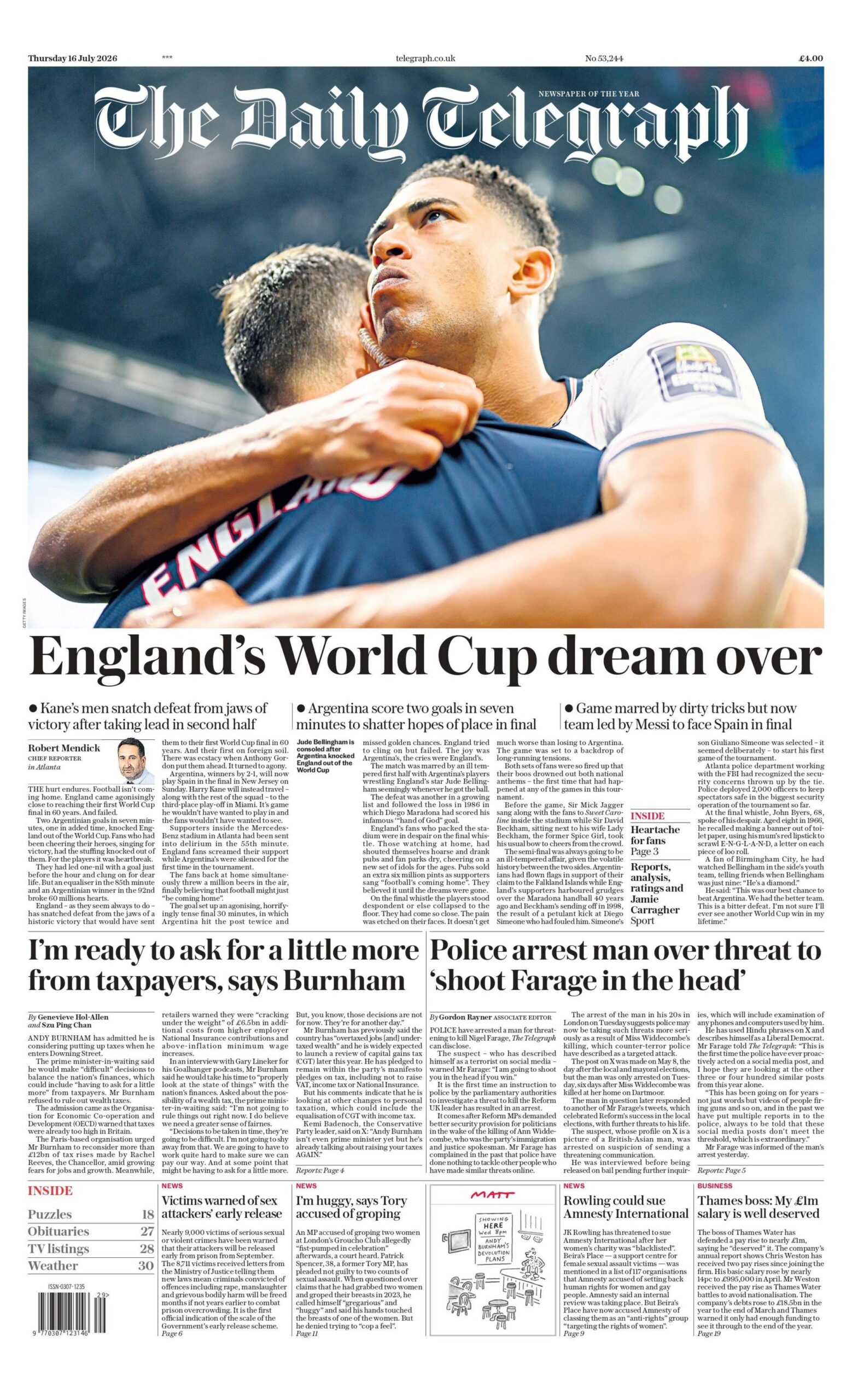 Latest News image related to World Cup exit leads Thursday papers