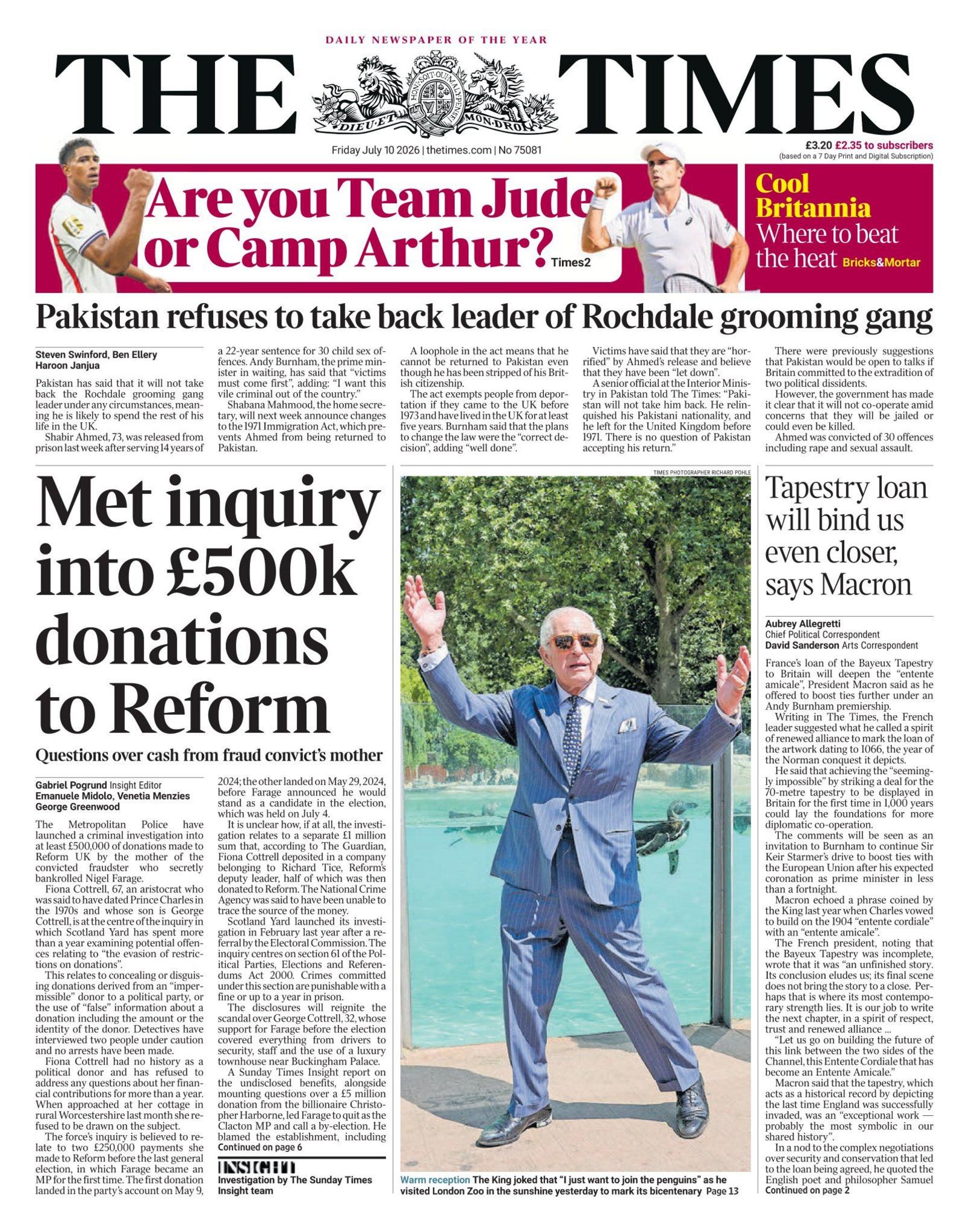 Latest News image related to King Charles III and Queen Camilla pictured with penguins on UK papers